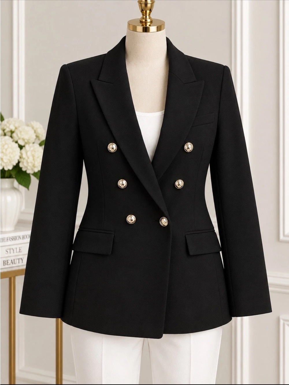 Zara Textured Double-Breasted Blazer Black Large